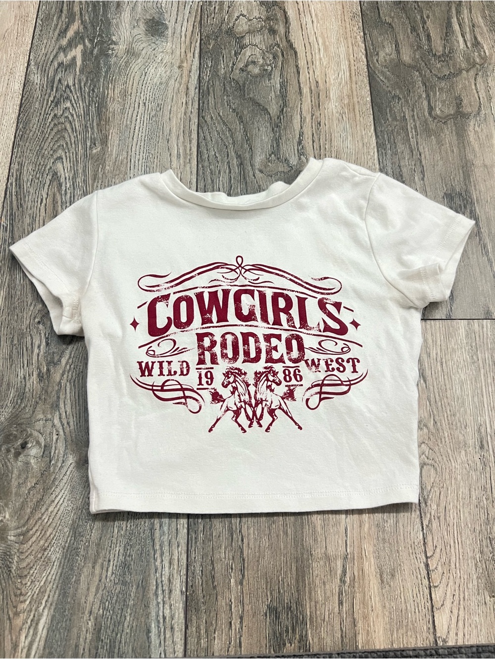 Garage White Tee with Red Cowgirls Rodeo Graphic